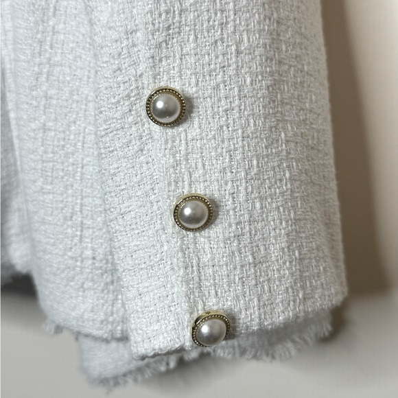 Nanette Lepore White Tweed Double Breasted Blazer Jacket Gold Buttons Size L - Picture 6 of 9